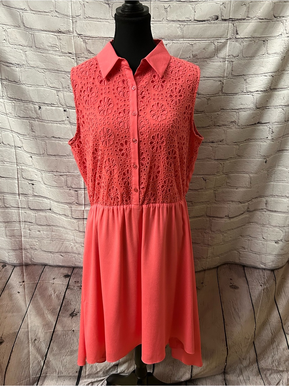 Daniel Cremieux Coral Eyelet Lace Sleeveless Shirt Dress